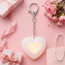 1pcs Smartphones Adorable Heart-Shaped Bag Charm USB Rechargeable Keychain Night Light For Her - Perfect Gift With Touch Sensing Light And Keychain Design - 白色 - 查看 1