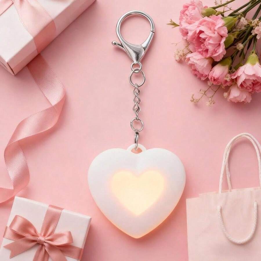 1pcs Smartphones Adorable Heart-Shaped Bag Charm USB Rechargeable Keychain Night Light For Her - Perfect Gift With Touch Sensing Light And Keychain Design - 白色 - 查看 1
