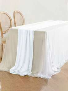 1件装多色精美雪纺桌旗,情人节礼物,生日派对装饰,迎婴派对,婚礼派对装饰,新娘送礼会,婚礼仪式桌布,新娘派对餐桌装饰,周年纪念婚礼招待会餐桌装饰,椅背装饰,家居装饰,派对礼品,节日装饰 - 白色 - 查看 4