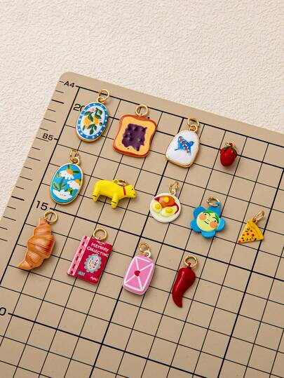 1pcINS 时尚披萨海狮辣椒角花信封向日葵 DIY 吊坠，18K 镀金，DIY 首饰配件，项链配件，手链配件，耳环配件，钥匙扣配件，包包配件，女士首饰配件，钱包配件，手链吊坠，小吊坠，礼物。