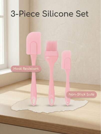 1 pieza Juego de espátula y brocha de silicona resistente al calor (3 piezas): Textura suave, no daña los utensilios de cocina, fácil de almacenar y organizar. Adecuado para decorar pasteles, untar aceite en la carne, mezclar masa, etc. Para hornear en casa. Una herramienta de cocina imprescindible para la cocina y la barbacoa diaria.