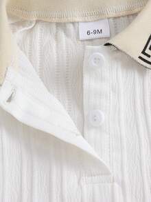 Pelele informal de punto acanalado para bebé niño con bordado de lindo caballo de dibujos animados en el cuello, cómodo para primavera/verano - Blanco - Ver 7