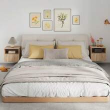 Handleless Bedside Table With Open Compartment, Drawer, And Wall Mounting Hardware, Light Brown - Natural Wood Color - View 2