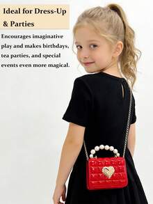 Children's New Pearl Handheld Bag, Cute Pearl&Heart Decor Metal Chain Strap PU Shoulder Crossbody Bag, Flap Closure, Casual Fashion Pearl Handbag,Festival Gift PU Leather Fashion Mini Princess Handbag For Little Girls, , Elegant Little Girl's Clutch For Parties, Dress-Up & Play,Coin Purse, Mini Shoulder Bag, Fashionable Mini Sling Bag To Match Outfits And Accessories[US Local Warehouse]The Best Gift Choice, Birthday Gift - 彩色 - 查看 6