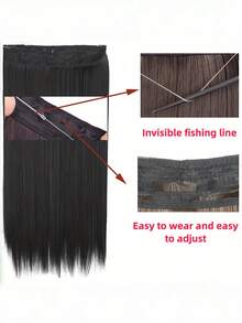 22英寸无夹隐形合成直发假发，黑色、金色、酒红色可选，一体式自然仿鱼线隐形无缝长直发接发，适合女性，可用于派对、节日、送礼、音乐节等场合。 - 彩色 - 查看 7