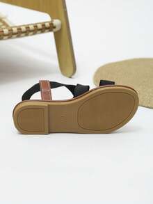 1 Pair Simple & Elegant Elastic Band Slip-On Round Toe Flat Sandals, Suitable For Boys & Girls Aged 3-15 For Casual, School, Gathering, Walking, Travel, Vacation, Spring/Summer 2026 New Arrival - Black - View 7