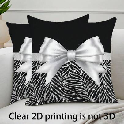 2pcs Bohemian Style Geometric Shiny Beaded Pattern Cushion Cover, 45x45cm, Polyester Luxury Silver & Black Translucent Beads, Zipper Closure, Farmhouse Decor Pillow Sham Suitable For All Room Types, Machine Washable - Pillow Insert Not Included, All Season Decorative Pillowcase