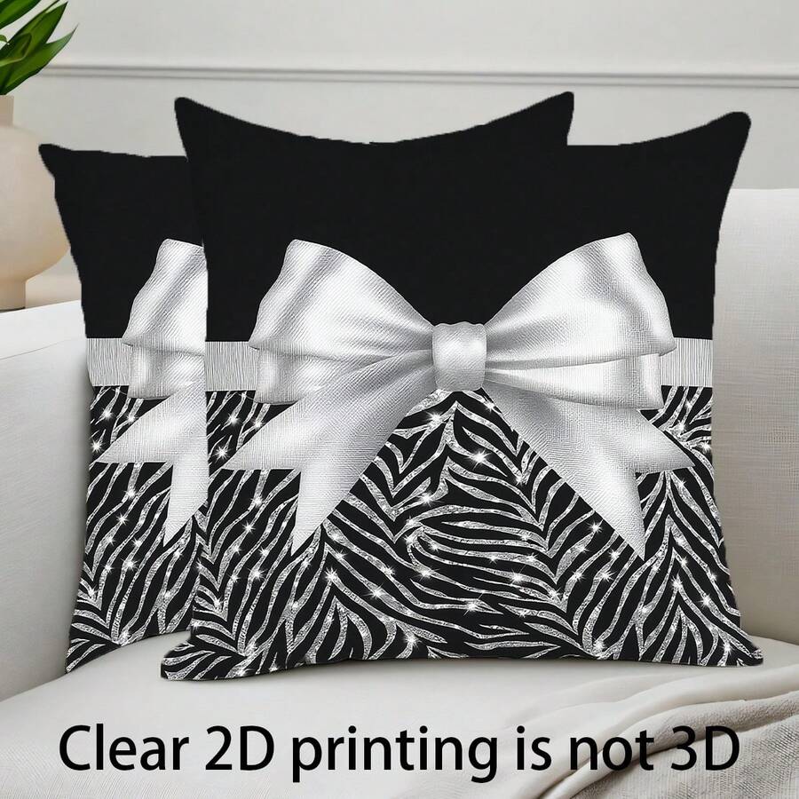 2pcs Bohemian Style Geometric Shiny Beaded Pattern Cushion Cover, 45x45cm, Polyester Luxury Silver & Black Translucent Beads, Zipper Closure, Farmhouse Decor Pillow Sham Suitable For All Room Types, Machine Washable - Pillow Insert Not Included, All Season Decorative Pillowcase - Multicolor - View 1