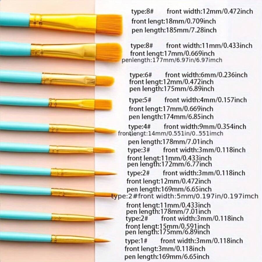 Bộ 10 cọ vẽ cán nhựa màu xanh ngọc trai dùng cho sơn dầu, màu nước và màu bột - Dụng cụ vẽ tranh có thể giặt được - Một cỡ - Xem 1