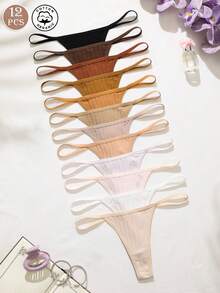 12pcs Comfortable Cotton Low-Rise Thong Panties For Women - Multicolor - View 1