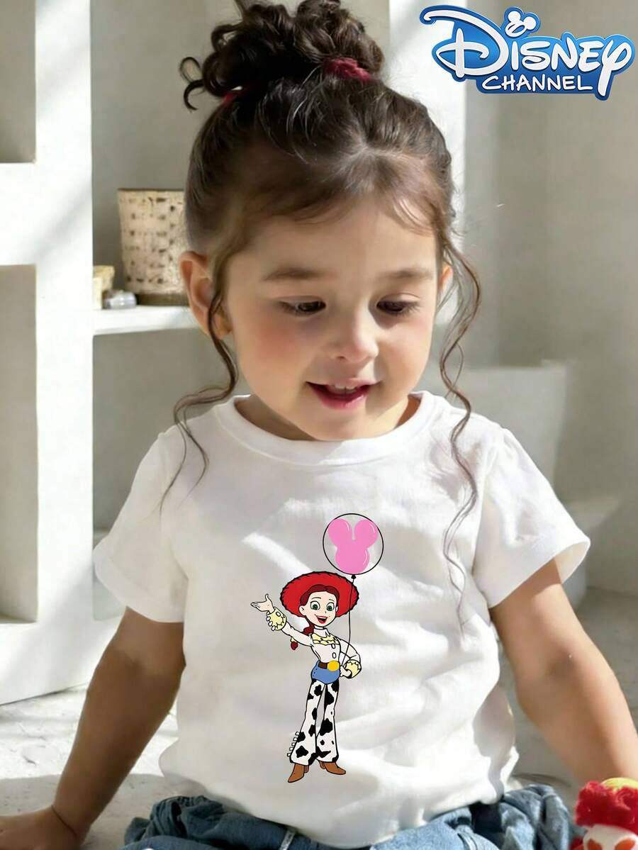 This Disney Toy Story Jessie-Patterned Casual And Simple Crew-Neck Short-Sleeved T-Shirt Is Designed For Baby Boys And Girls, Making It An Ideal Choice For Summer Wear. - 白色 - 查看 1