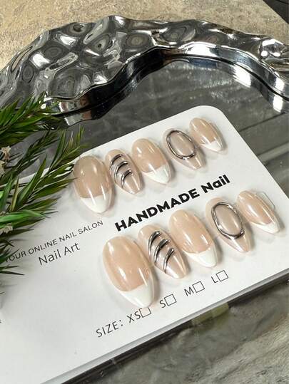 10 Pieces Of Handcrafted Wearable Arm Guards, In Nude Color With French-Style Metal Accents, Suitable For Daily Versatile And Gentle Styles