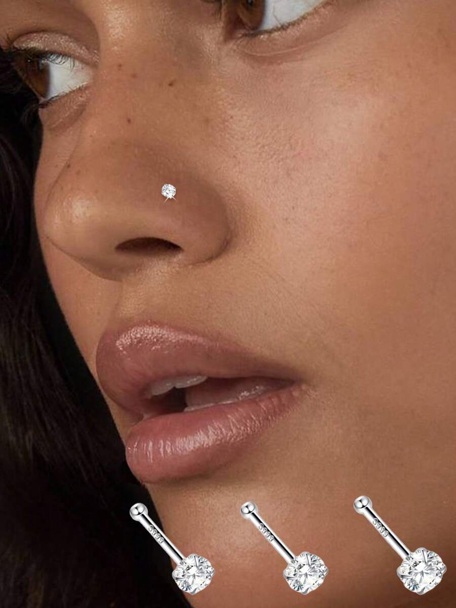 925纯银简约小巧圆形性感鼻钉，女士款 - 單隻鼻釘 - 查看 1