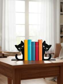 2 piezas Lindos soportes para libros con forma de gato de hierro, soporte de escritorio de metal con diseño de gato caprichoso, organizador de estantería, sujetador de libros, para oficina, biblioteca, decoración de escritorio - gatito - Ver 5