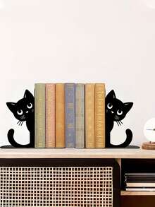 2 piezas Lindos soportes para libros con forma de gato de hierro, soporte de escritorio de metal con diseño de gato caprichoso, organizador de estantería, sujetador de libros, para oficina, biblioteca, decoración de escritorio - gatito - Ver 1