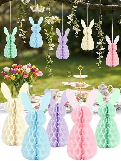 5pcs Easter Bunny Honeycomb Ball Decorations, Honeycomb Ball Party Decorations, DIY Holiday Hanging Ornaments, Easter Classroom Holiday Party Supplies, Easter Bunny Honeycomb Ball Decor, Create Holiday Atmosphere Decorative Props, Suitable For Spring Easter Decoration, Birthday Party, Garden Party And Easter Egg Hunt