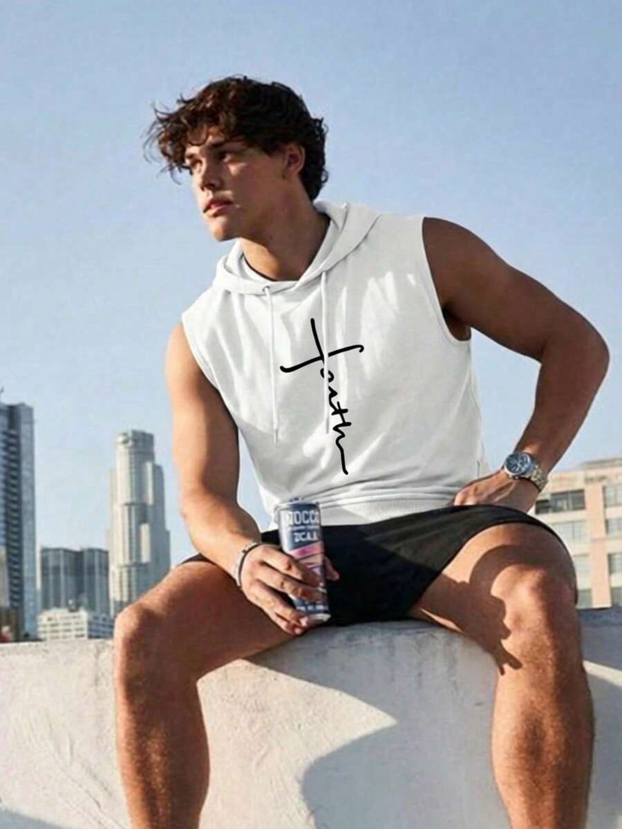 Hooded Tank Top For Men, Fashion Sleeveless Style Suitable For Summer - White - View 1