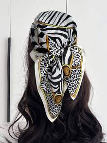 1 pieza Pañuelo de mujer, pañuelo cuadrado de satén tipo seda de morera artificial, pañuelo de moda, bandana, 70cm - Multicolor - Ver 1