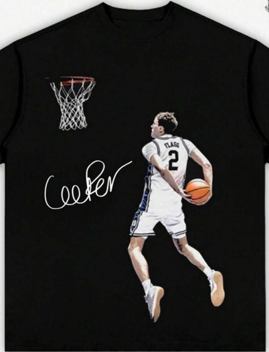 Basketball Cooper Flagg Player Print Crew Neck T Shirt Sweatshirt Casual Wear Tops Plus Size Clothes Business Casual Y2k With Dunking Action Shot Short Sleeve Athletic Modern Y2K Inspired Regular Fit Suitable - 黑色 - 查看 1