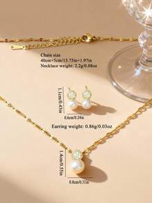 1 set elegant halsband med fuskpärlor och zirkonia + örhängen, set med halsband och örhängen för kvinnor, fint chokerhalsband, lämplig för vardagsbruk, julklapp, sommarsemester, frieri, alla hjärtans dag-present - Multifärgad - Visa 5