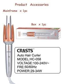 CRASTS 25mm Automatic Curling Iron, Large Curl & Wave, Bangs Curler, French Curl, Slouchy Curling Tool, Damage-Free Automatic Curler - Grey - View 5