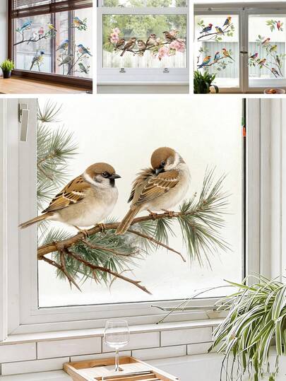 1Pc Window Clings For Nursery, Bird And Flower Window Stickers, Colorful Window Decals For Babies Room, Removable Window Art For Kids, Cute Window Decor For Glass, Easy Apply Window Vinyl Clings