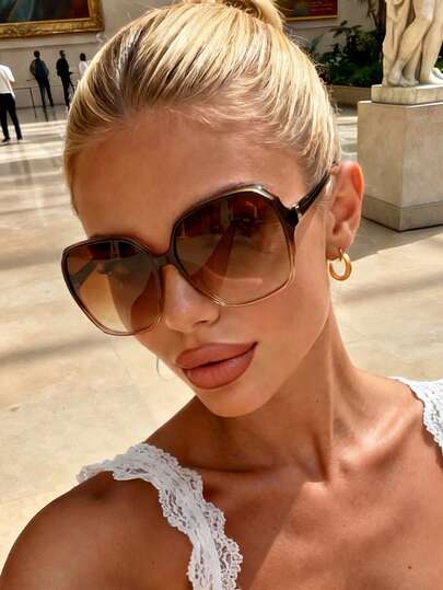 1 Pair Square Gradient Personalized Fashion Glasses, Suitable For Daily Life, Rave Parties, Music Festivals, Street Photography, Weekend Outfits, Family Outings, Fits All Face Shapes, Also Suitable For Back To School, College Style, Campus Style