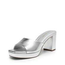Women Minimalist Open Toe Heeled Mule Sandals Slip On, Thick Heel Casual High Heel Sandals For Outdoor Spring/Summer - 銀色 - 查看 5