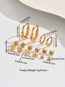 5对/10件套金色时尚耳夹耳环套装，百搭垂坠耳环，适合女性参加节日、音乐会及任何场合。 - 套裝耳環 - 查看 8
