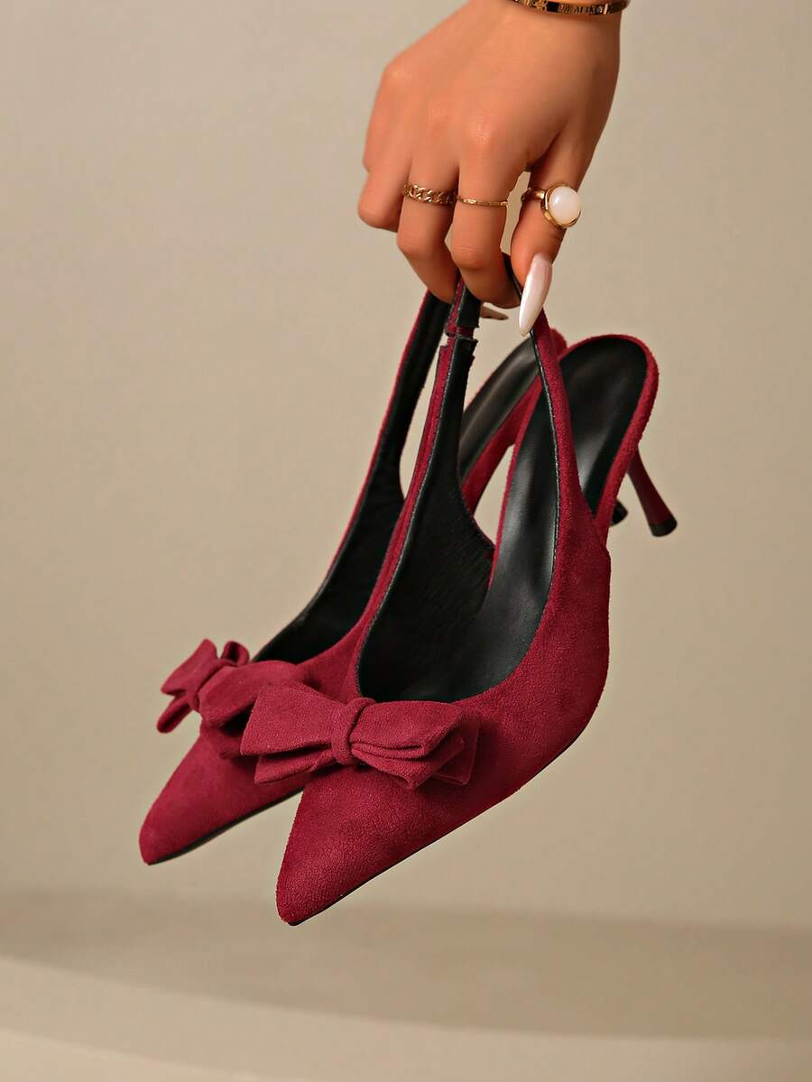 French Classic Elegant Bowknot Strap Sandals, Pointed Toe High Heels, Versatile Slip-On Sandals For Spring/Summer, Suitable For Commuting And Dresses