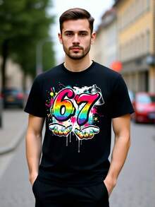 67 Graffiti Meme Divertido Seis Siete Gen Alfa Lenguaje Camiseta para Hombres y Chicos_0001 - Negro - Ver 1