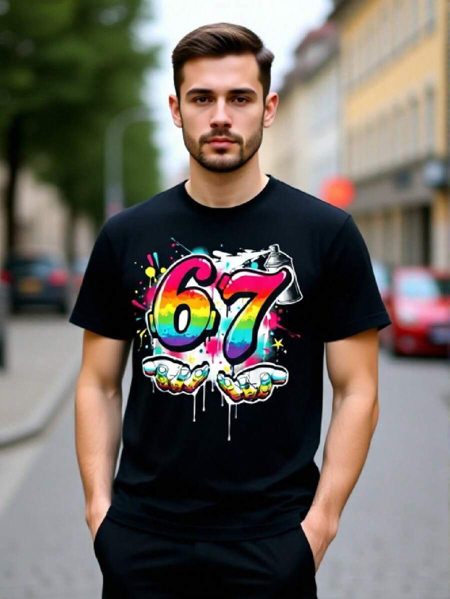 67 Graffiti Meme Divertido Seis Siete Gen Alfa Lenguaje Camiseta para Hombres y Chicos_0001 - Negro - Ver 1