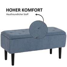 Storage Bench, Bed Bench, Upholstered Bench With Hinged Lid, Chest Bench, For Living Room, Bedroom, Blue, 95 X 38 X 45 Cm