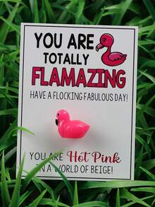 1pc Flamingo Charm With Inspirational Card, Rose Red Resin Mini Flamingo, Inspirational Gift Accessory, Comes With "You're On Fire!" Greeting Card - Sets - View 6