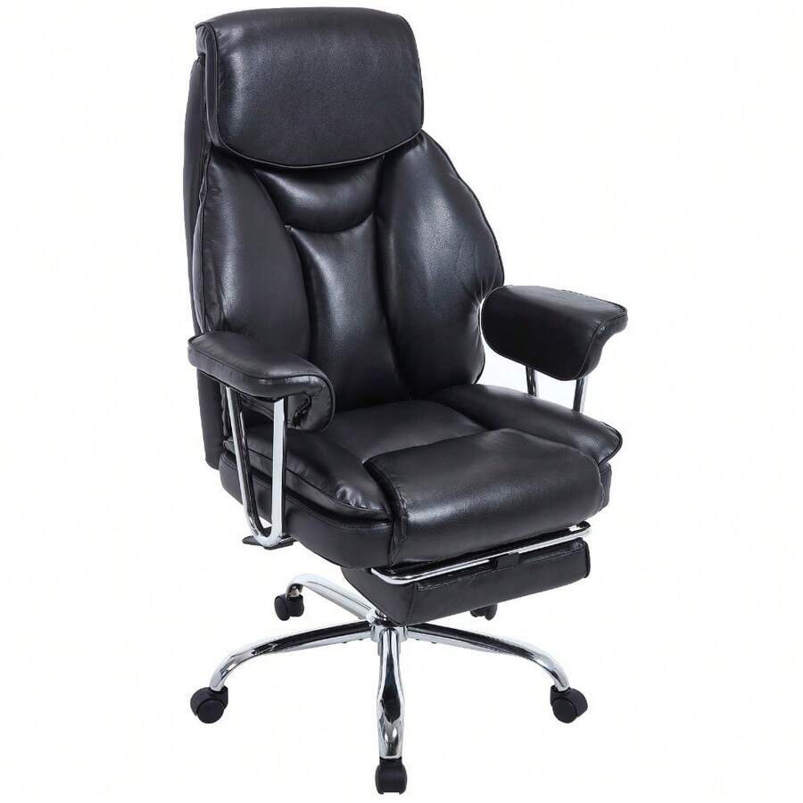 Leather Office Chair Ergonomic Desk Chairs Large Tall Office Chair - 黑色 - 查看 1