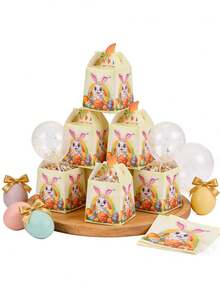 10pcs Easter Party Favor Gift Candy Cookie Paper Box Decoration Boxes Rabbit Carrot Boxes, Kitchen Preservation Products, Home Storage, Home Decor - Multicolor - View 12
