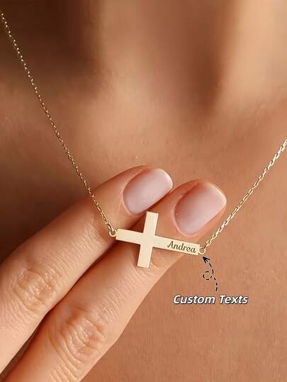 1pc Customized Cross Pendant Necklace | Customized Blessing Cross Pendant Necklace | Minimalist Commemorative Letter Necklace | Simple Charm Customized Gift | Necklace For Mom | Customized Gift For Girlfriend | Personalized Customized Gift | Gift For Girlfriend | Minimalist Necklace | Birthday Gift | Commemorative Gift | Customized Engraved Letter Necklace | Personalized New Year Family Customized Gift