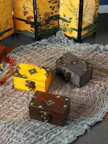 1pc Vintage Mini Wooden Jewelry Storage Box, Ring Necklace Packaging Box, Antique Wooden Box, Art Collection Box, Craft Wooden Box, Unique Gift Box, Antique Collectibles Storage Box, Secret Treasure Box - Multicolor - View 9