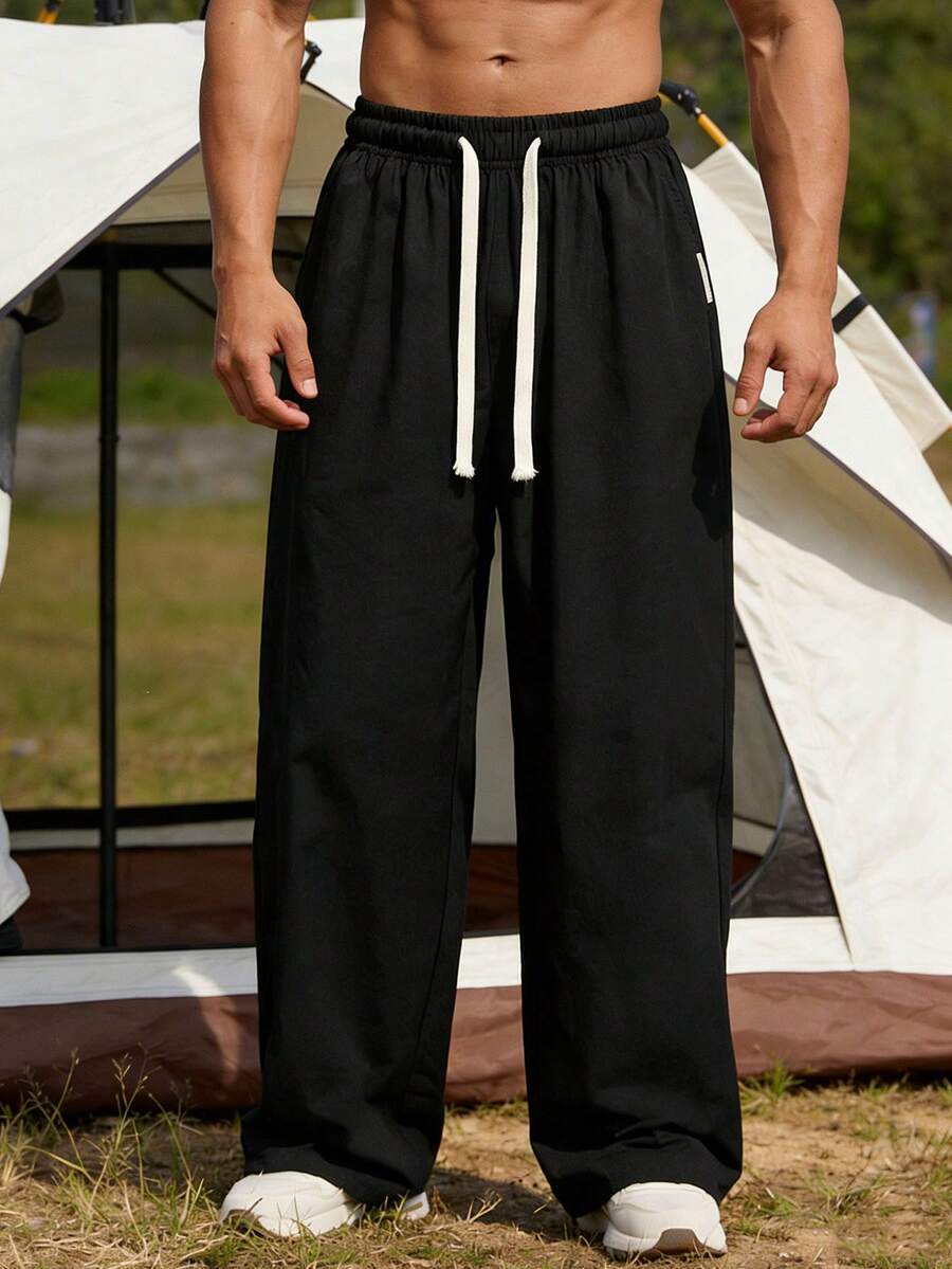 Men's Casual Drawstring Pocket Pants, Suitable For Hiking, Cycling And Outdoor Activities, Great Gift For Boyfriend, Spring/Summer - Black - View 1