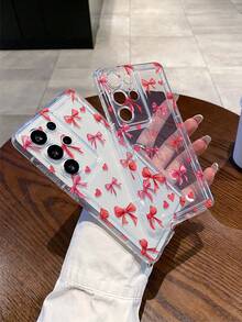 1个时尚独特的爱心领结彩绘图案透明气垫高透明TPU材质手机壳，适合作为三星S25/S24/S23/S22/A73/A55/A54/A15/A05系列及其他型号的节日礼物 - 彩色 - 查看 6