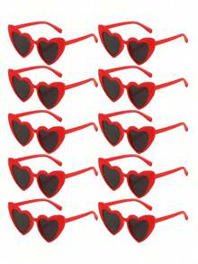 10pcs Cute And Interesting Heart-Shaped Decorative Fashion Glasses Both Men And Women, Suitable Wedding Parties, Dance Parties, Etc., In White Color, - 綠色 - 查看 2