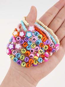 6pcs/Set Positive Energy Letter Word LOVE Dream Happy Smile Colorful Beaded Adjustable Braided Friendship Bracelets, Random Color - Multicolor - View 9