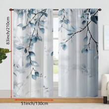 2pcs Elegant Floral Curtains - Gray Background With Blue Leaf Pattern, Easy Installation With Rod Pocket Design For Enhanced Privacy, Suitable For Bedroom, Living Room, Kitchen And Bathroom, Machine Washable, Living Room Curtains - Multicolor - View 9