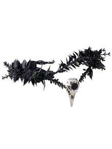 Black Elf Flower Crown - Gothic Raven Skull Headpiece, Witch Headband, Dark Fairy Halo, Suitable For Witch Aesthetic, Role-Play, Renaissance, Gothic Wedding, Photo Shoot - Multicolor - View 10