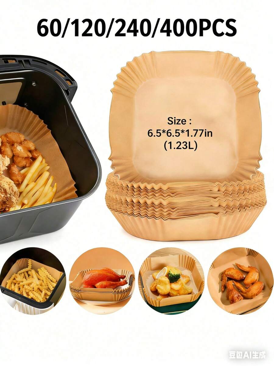 Premium Disposable Air Fryer Liners Square-60/120/240/400 PCS Non-Stick Baking Paper, Oil-Proof & Water-Proof Air Fryer Parchment Liners, Essential Kitchen Accessories For Family Dinners