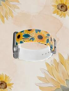 1条黄色背景蓝色叶子向日葵图案柔软弹性透气舒适腕带，适用于 38mm 40mm 41mm 45mm 44mm 42mm 49mm，时尚休闲多色硅胶表带，兼容 Ultra系列S11/S10/SE/9/8/7/6/5/4/3/2/1智能手表配件 - 彩色 - 查看 5