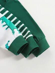 3件套婴儿可爱卡通恐龙条纹长袖连脚连体衣带口袋 - 綠色 - 查看 8