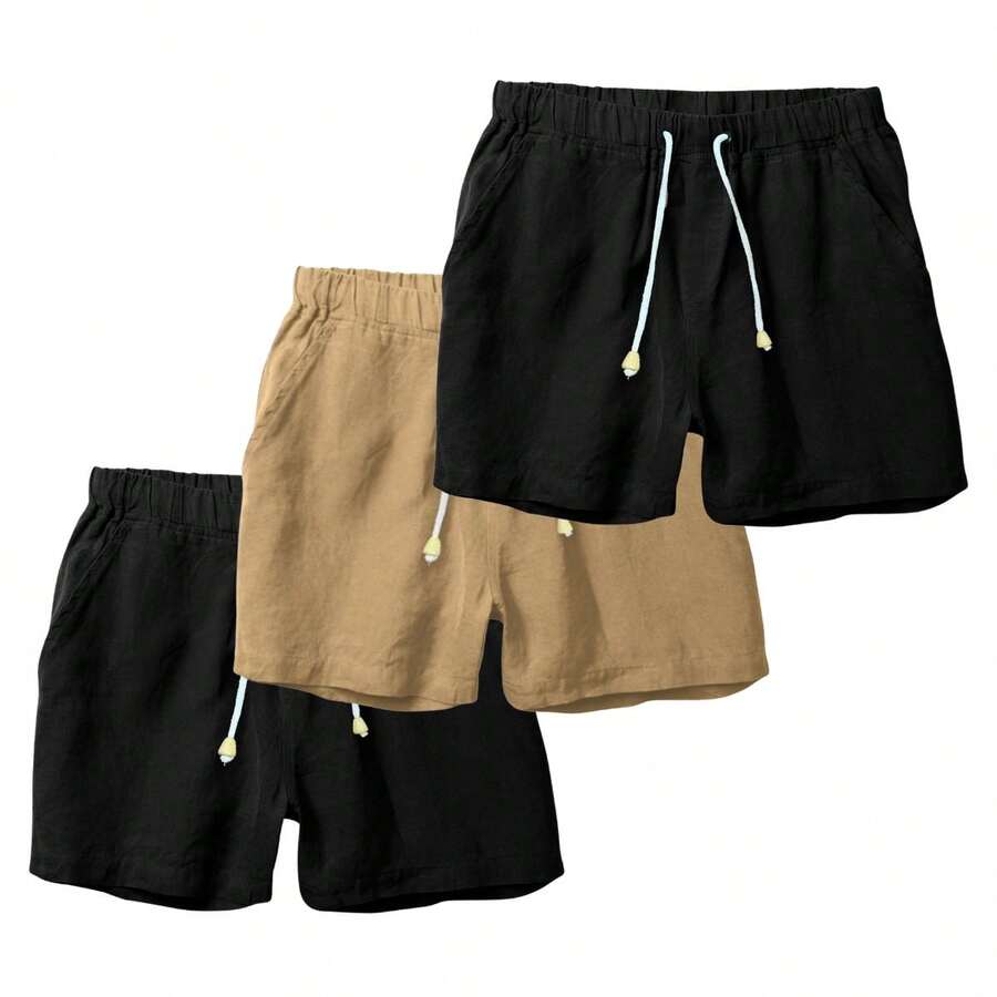 Set Of 3 Premium Linen Shorts For Men - Luxury Beachwear - 杏色 - 查看 1