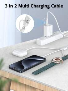 三合一 USB A/Type-C 充电器及多功能快充线。兼容 Ultra/SE/11/10/9/8/7/6/5/4/3/2/1 系列。适用于 17/16/15/14/13/12/11。 - 白色 - 查看 7