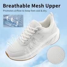 Women's White Platform Sports Shoes - Ultra-Lightweight & Breathable Mesh Lace-Up Sneakers With Thick Wedge Sole For Women, Non-Slip Athletic Shoes For Running, Cycling, Walking, Tennis, Gym Training, Yoga & Outdoor Workouts | All-Season Comfortable Sneakers For Daily Casual Wear.White Shoes,Women's Shoes,Valentine's Day,Beach Shoes,White Sneakers For Women,Tennis Shoos,Platform Sneakers. - trắng - Xem 3